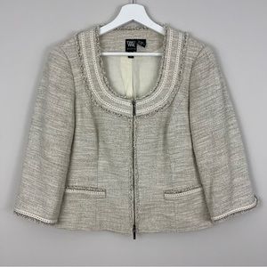 Worth Scoop Neck Zip Front Cropped Blazer Jacket